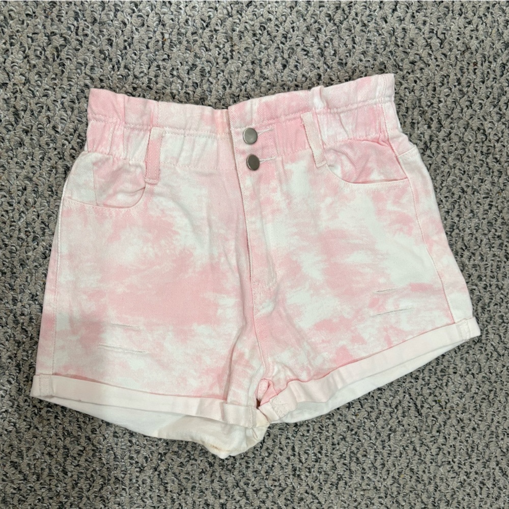 Pink Tie-Dye Paper Bag High-Waisted Shorts